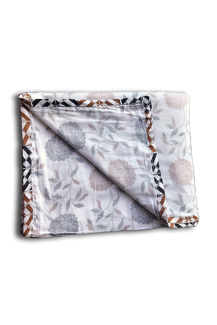 White Mul Cotton Printed & Embroidered Dohar by Coco Bee at Pernia's Pop Up Shop