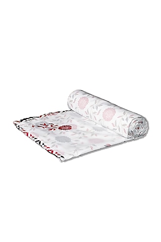 White Mul Cotton Printed & Embroidered Dohar by Coco Bee