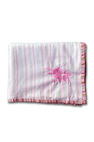 Soft Pink Mul Cotton Printed & Embroidered Dohar by Coco Bee