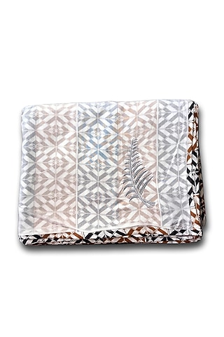 White Cotton Voile Printed & Embroidered Dohar by Coco Bee