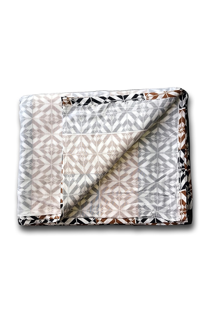 White Cotton Voile Printed & Embroidered Dohar by Coco Bee at Pernia's Pop Up Shop