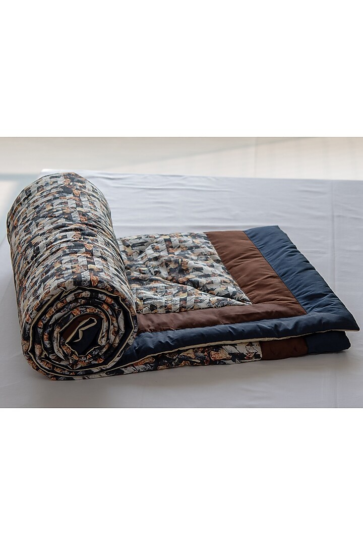 Brown Taffeta Silk Printed Quilt by Coco Bee at Pernia's Pop Up Shop