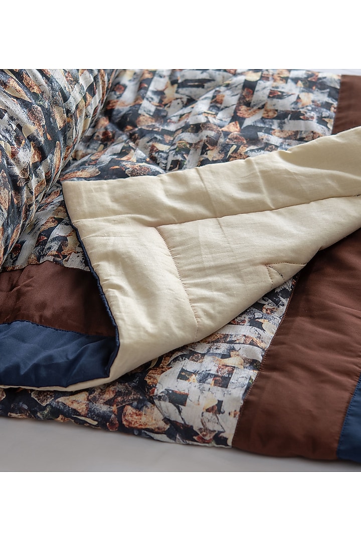 Brown Taffeta Silk Printed Quilt by Coco Bee at Pernia's Pop Up Shop