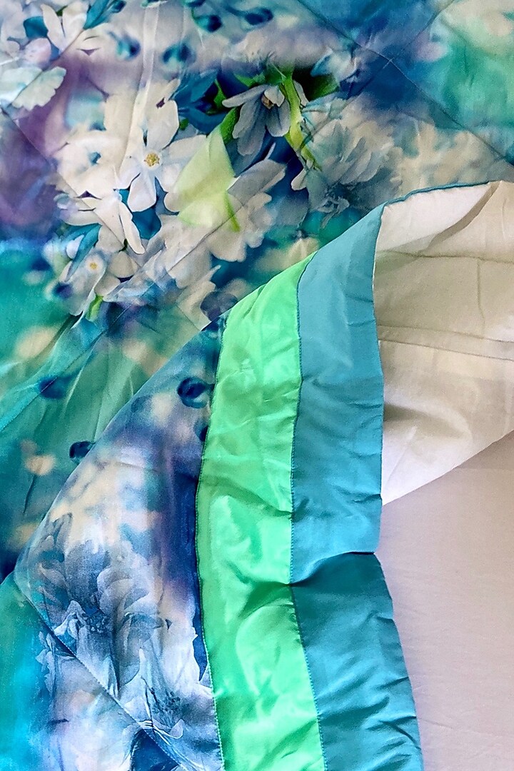 Aqua Blue Taffeta Silk Printed Quilt by Coco Bee