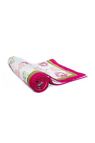 White Cotton Floral Printed Quilt by Coco Bee