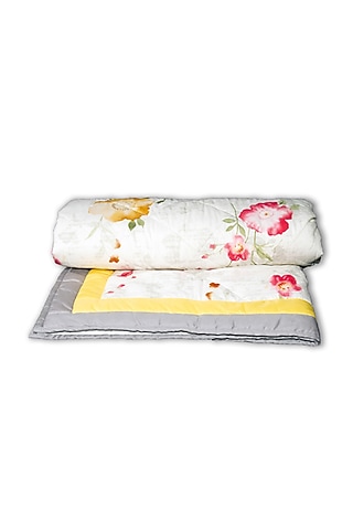White Cotton Floral Printed Quilt by Coco Bee