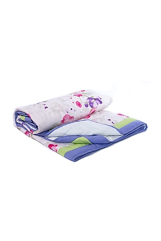 White Cotton Floral Printed Quilt by Coco Bee