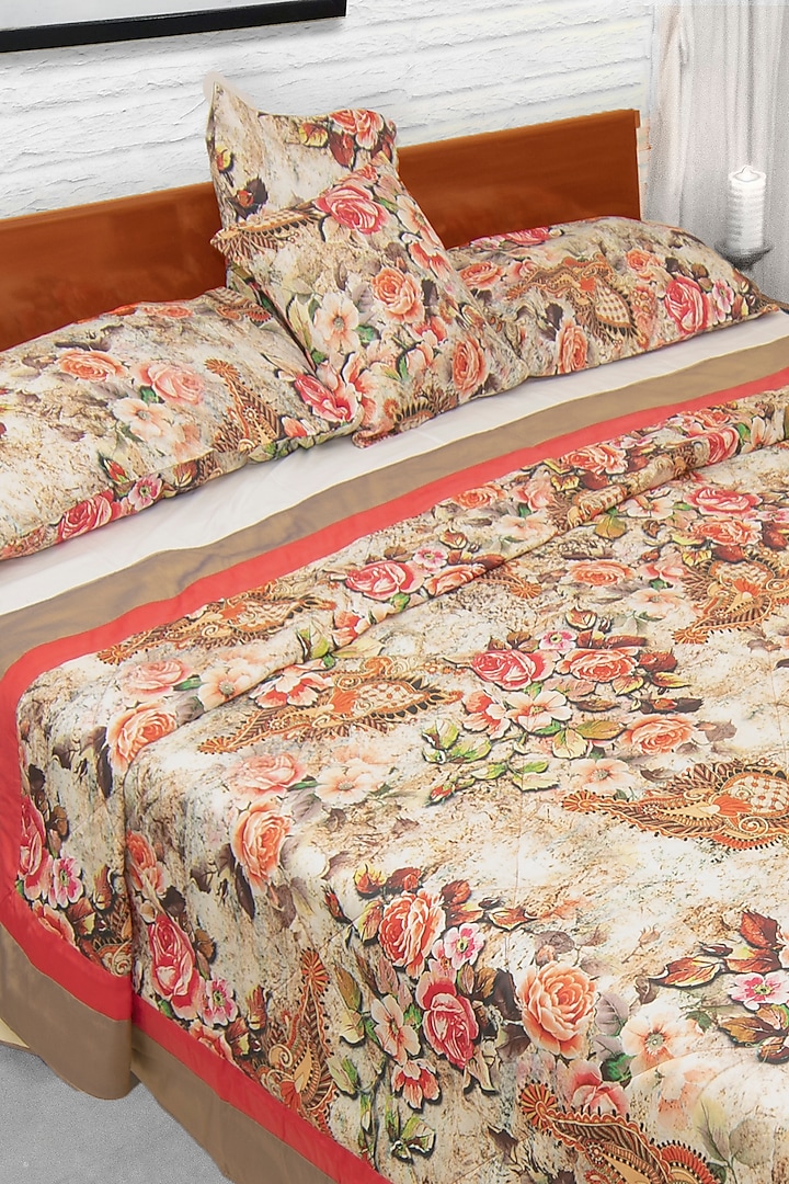 Brown & Red Printed Bedsheet Set by Coco Bee