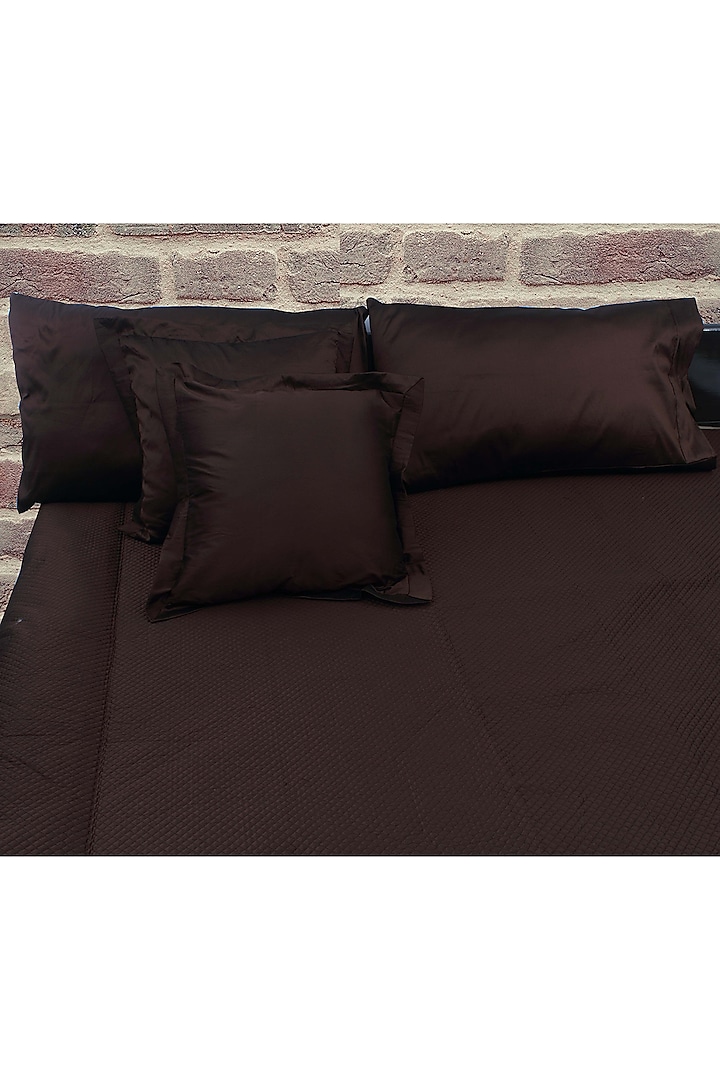 Brown Silk Quilted Bedsheet Set by Coco Bee