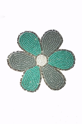 Silver & Sea Green Beaded Flower Coaster (Set of 4) by Coco Bee