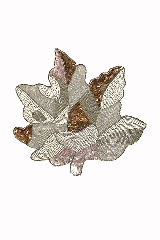 Off-White Beaded Maple Leaf Placemat by Coco Bee