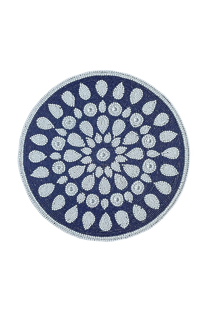 Navy Blue Beaded Round Placemat by Coco Bee