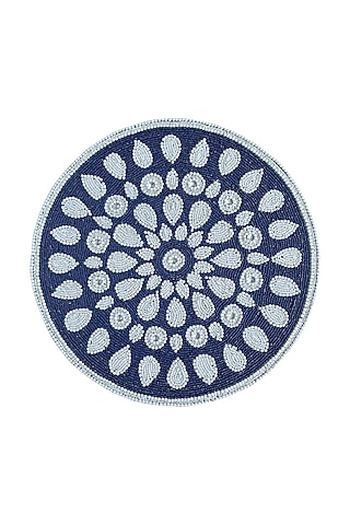 Navy Blue Beaded Round Placemat by Coco Bee