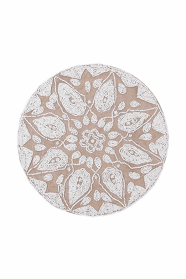 White Beaded Round Placemat by Coco Bee