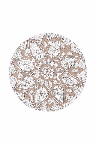 White Beaded Round Placemat by Coco Bee