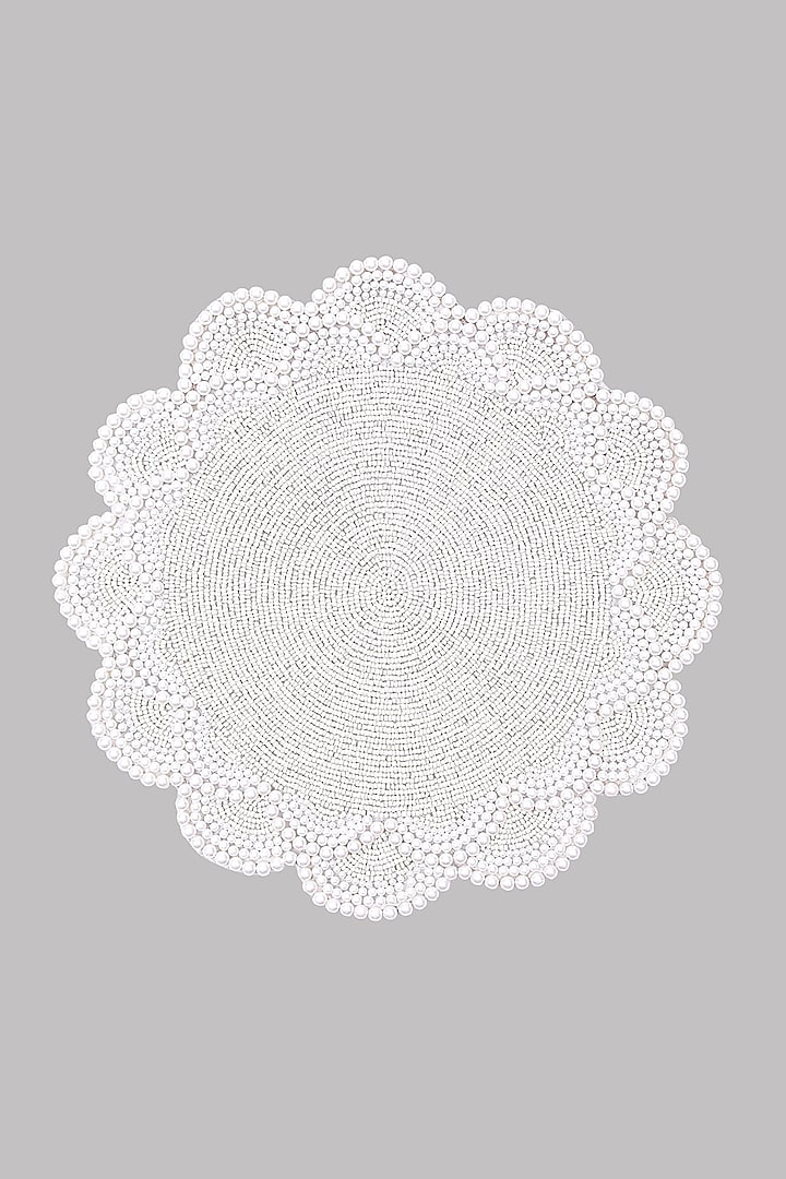 White Pearl Embroidered Placemat by Coco Bee