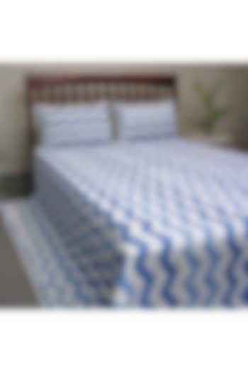 White & Blue Hand Block Printed Quilted Bedspread Set (Set of 3) by Coco Bee at Pernia's Pop Up Shop