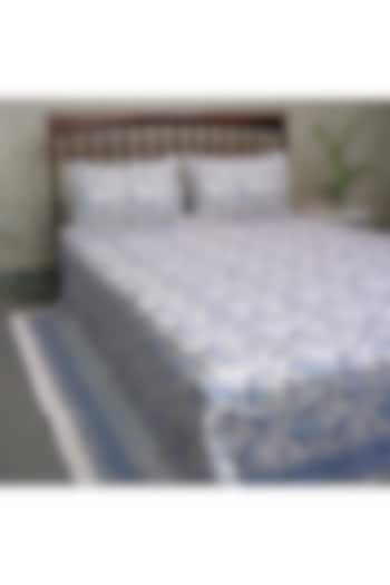 Blue & Grey Hand Block Printed Quilted Bedspread Set (Set of 3) by Coco Bee at Pernia's Pop Up Shop