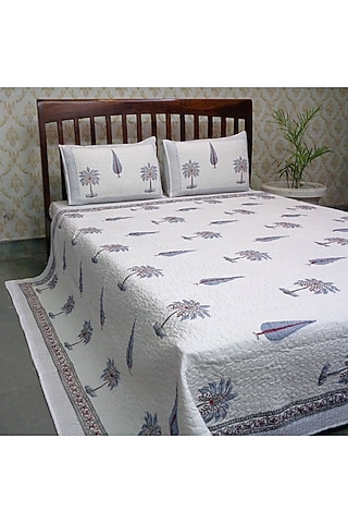 Grey Hand Block Printed Quilted Bedspread Set (Set of 3) by Coco Bee
