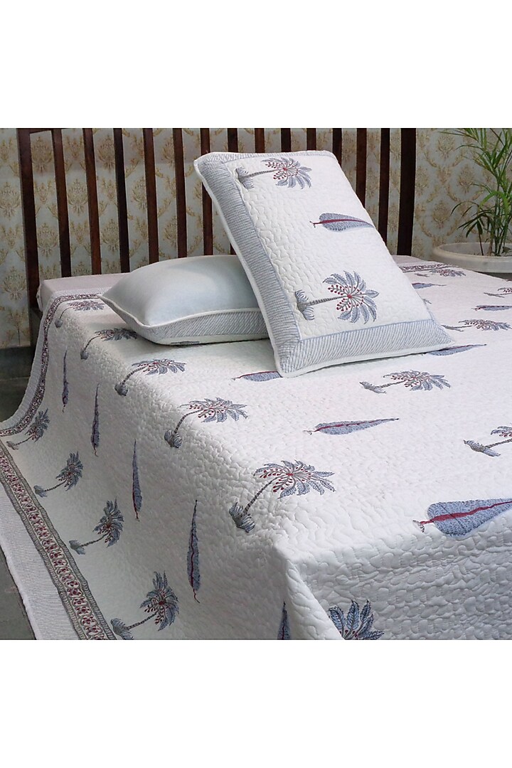 Grey Hand Block Printed Quilted Bedspread Set (Set of 3) by Coco Bee at Pernia's Pop Up Shop