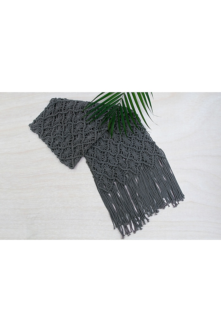 Grey-Dyed Handcrafted Macrame Runner by Coco Bee