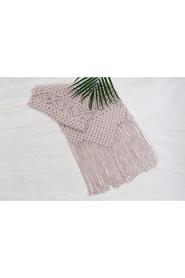Cream-Dyed Cotton Handcrafted Macrame Runner by Coco Bee