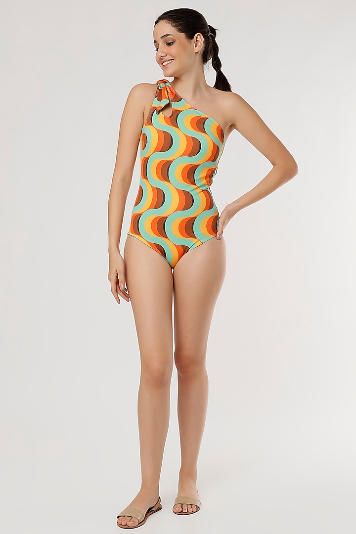 Multi-Colored Polyester One Shoulder Swimsuit by Cocopalm