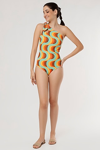 Multi-Colored Polyester One Shoulder Swimsuit by Cocopalm