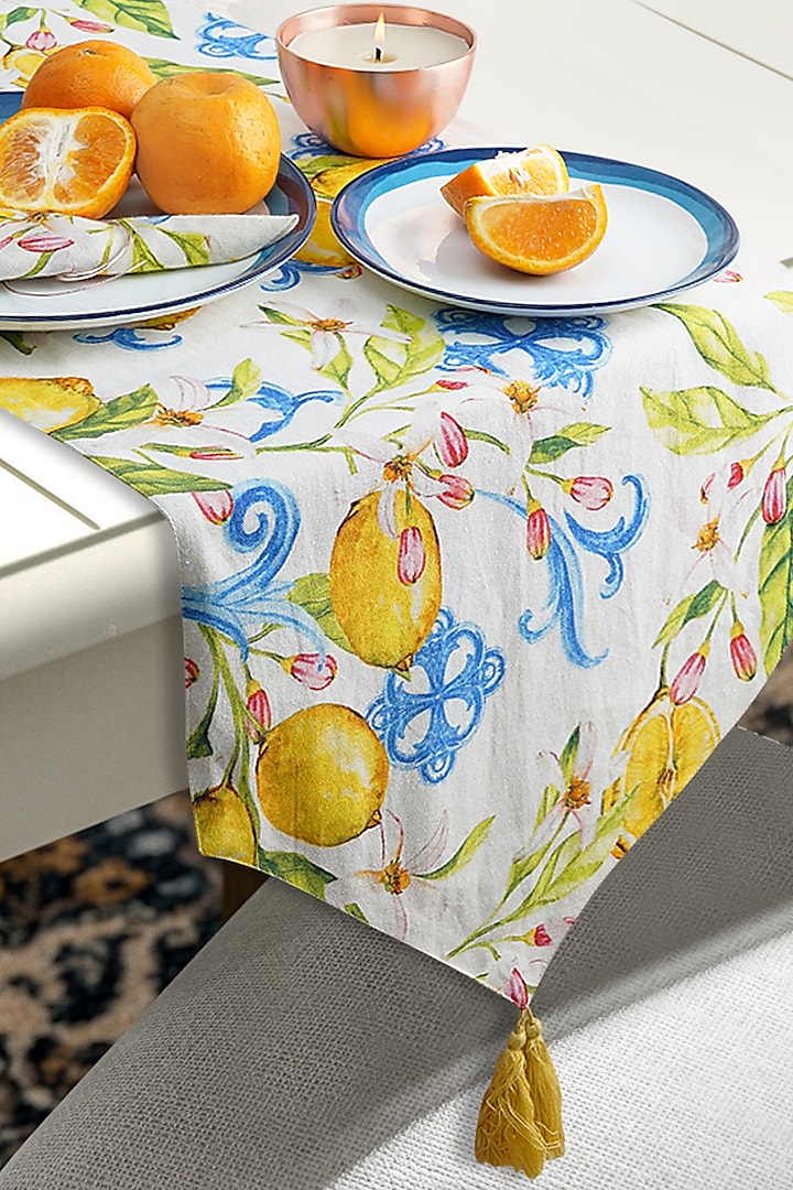 White Printed Table Runner by Conscious Co