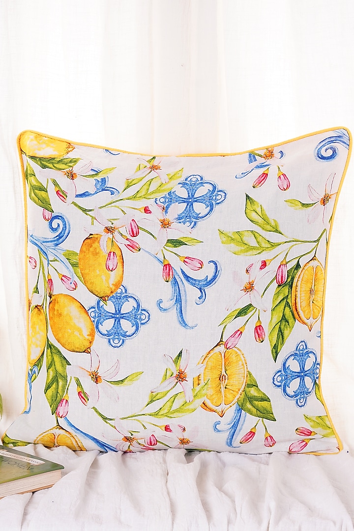 White Printed Cushion Cover by Conscious Co