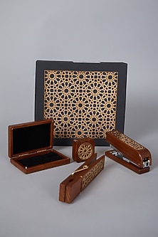 Teakwood Brown Stationery Set (Set of 4) by Conscious Co -GIFT HAMPERS