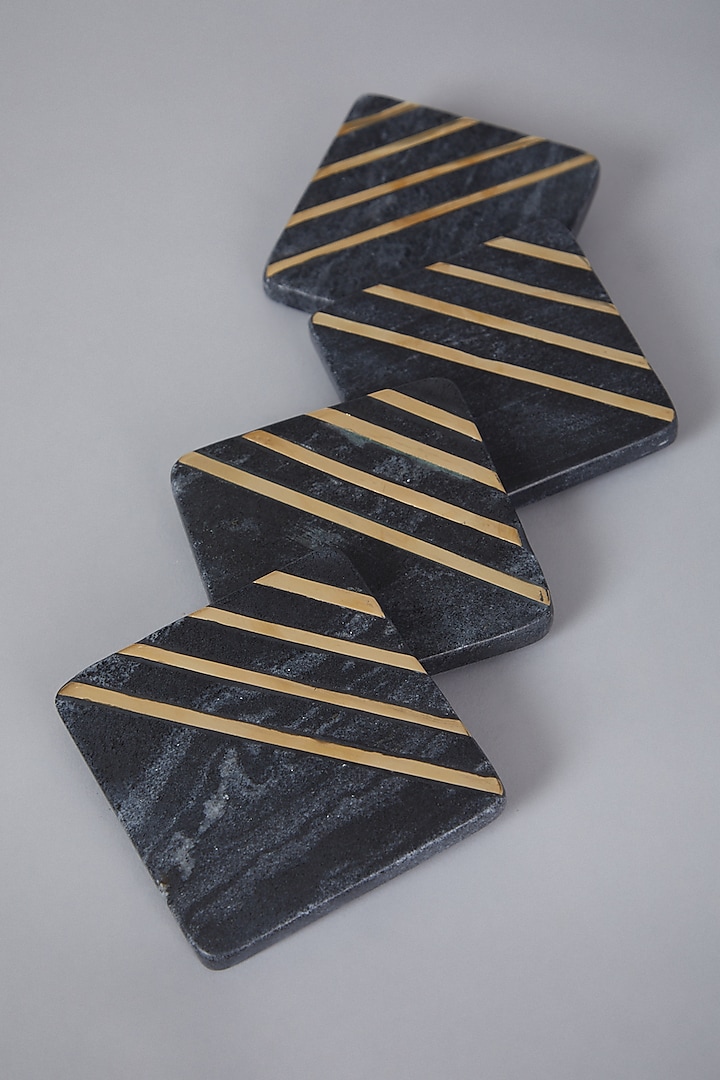 Black Coasters With Brass Inlay (Set of 4) by Conscious Co 