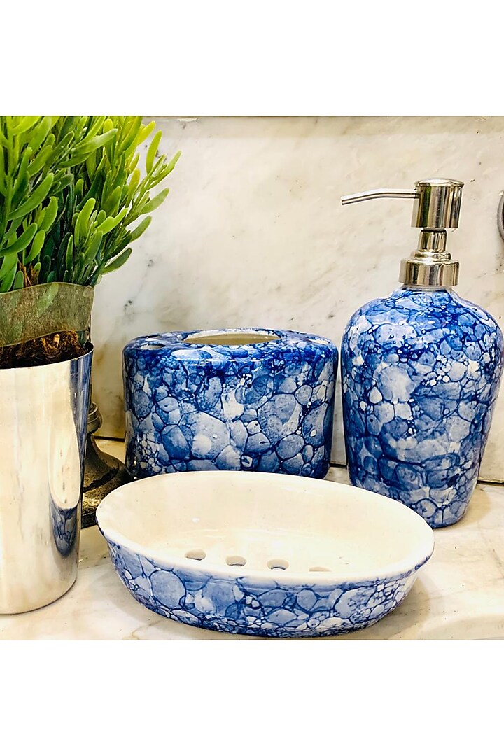 Blue & White Ceramic Bathroom Set by Conscious Co 