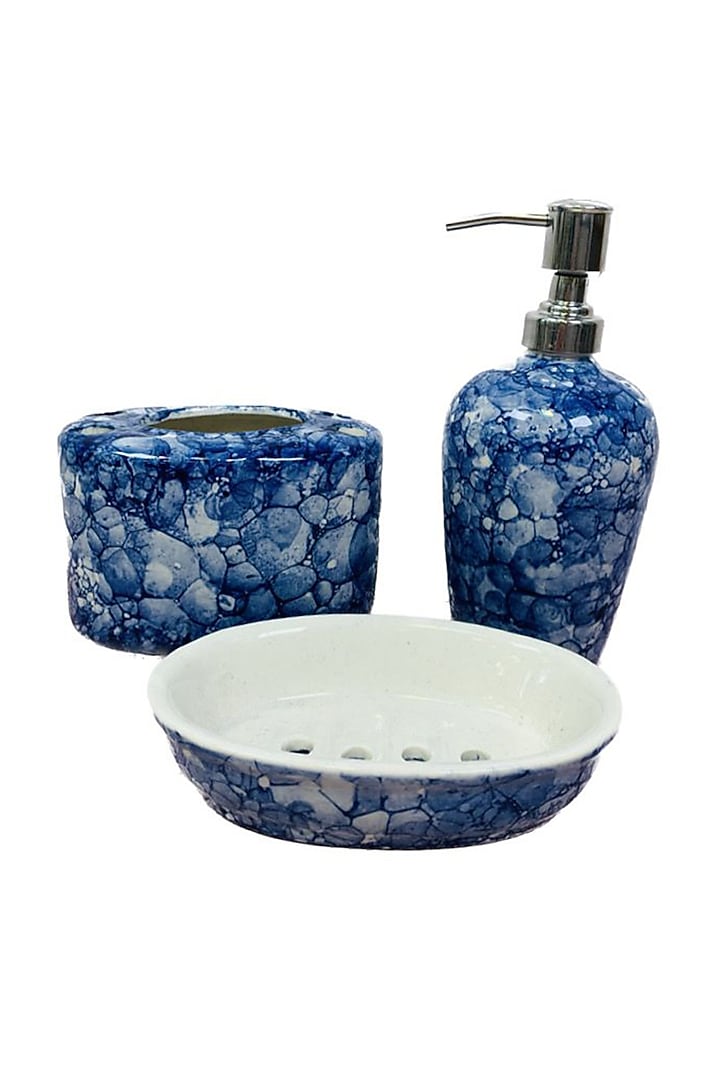 Blue & White Ceramic Bathroom Set by Conscious Co at Pernia's Pop Up Shop