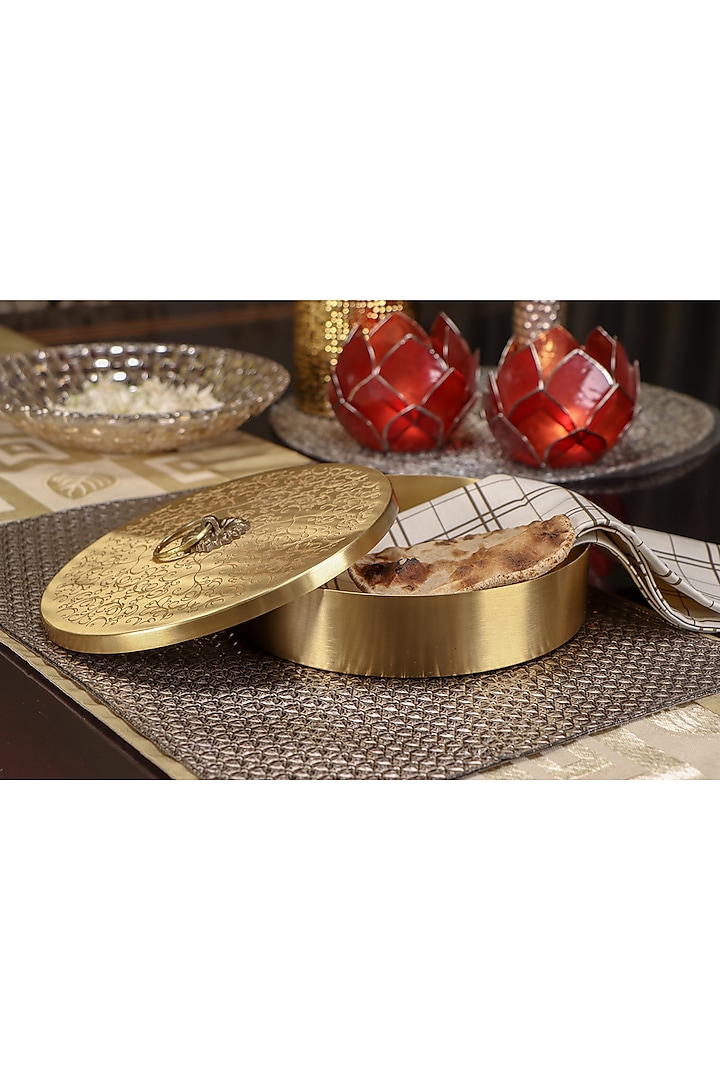 Gold Roti Box With Intricate Design by Conscious Co