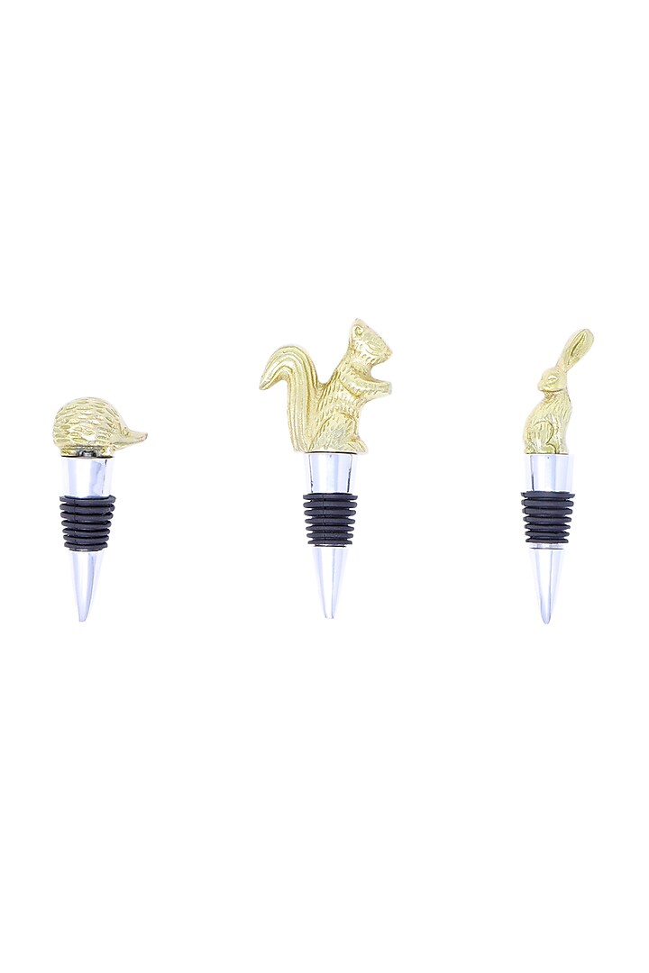 Dull Gold Woodland Wine Stoppers (Set of 3) by Conscious Co