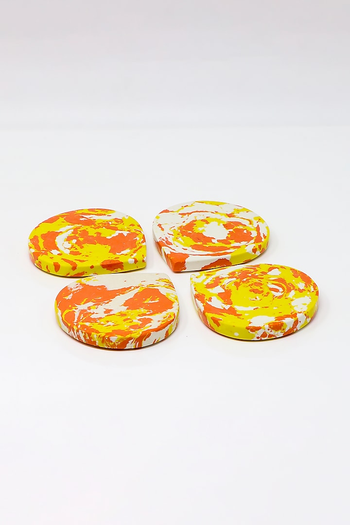 Yellow & Orange Natural Stone Coasters (Set Of 4) by Conscious Co