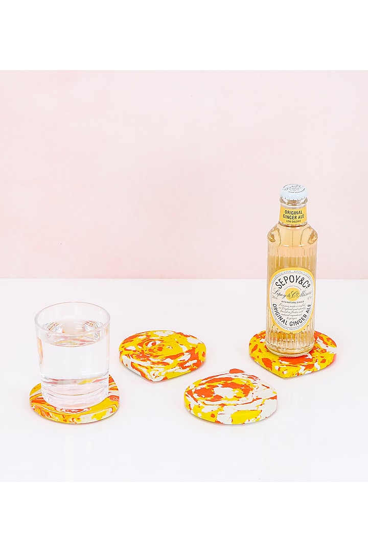 Yellow & Orange Natural Stone Coasters (Set Of 4) by Conscious Co