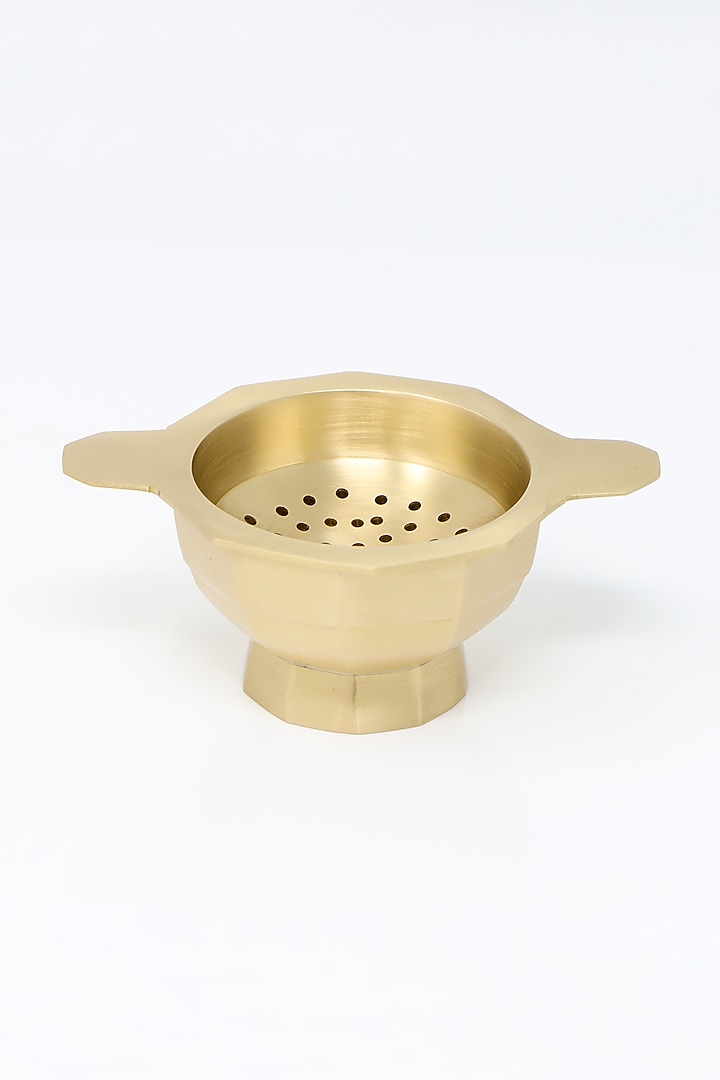 Champagne Brass Tea Strainer & Bowl by Conscious Co at Pernia's Pop Up Shop