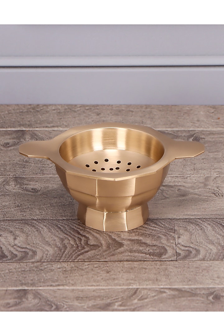 Champagne Brass Tea Strainer & Bowl by Conscious Co at Pernia's Pop Up Shop