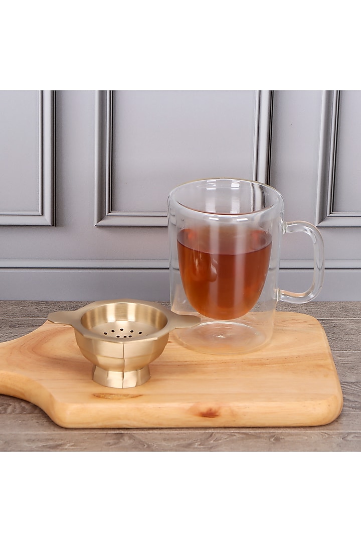 Champagne Brass Tea Strainer & Bowl by Conscious Co