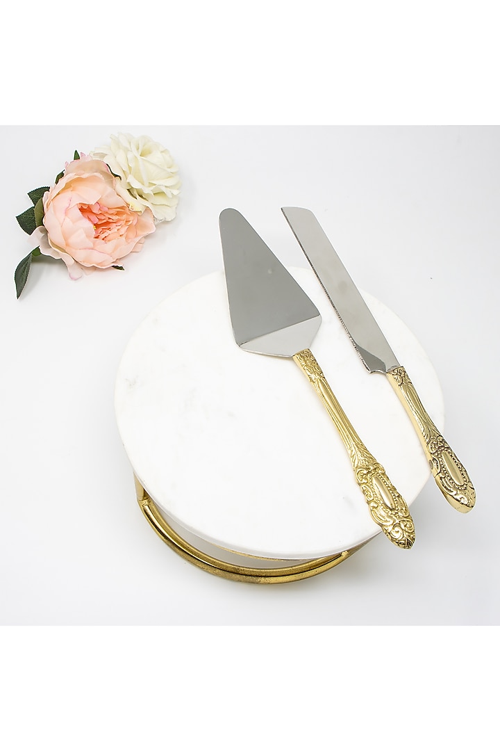 Dull Gold Brass Cake Server & Knife by Conscious Co