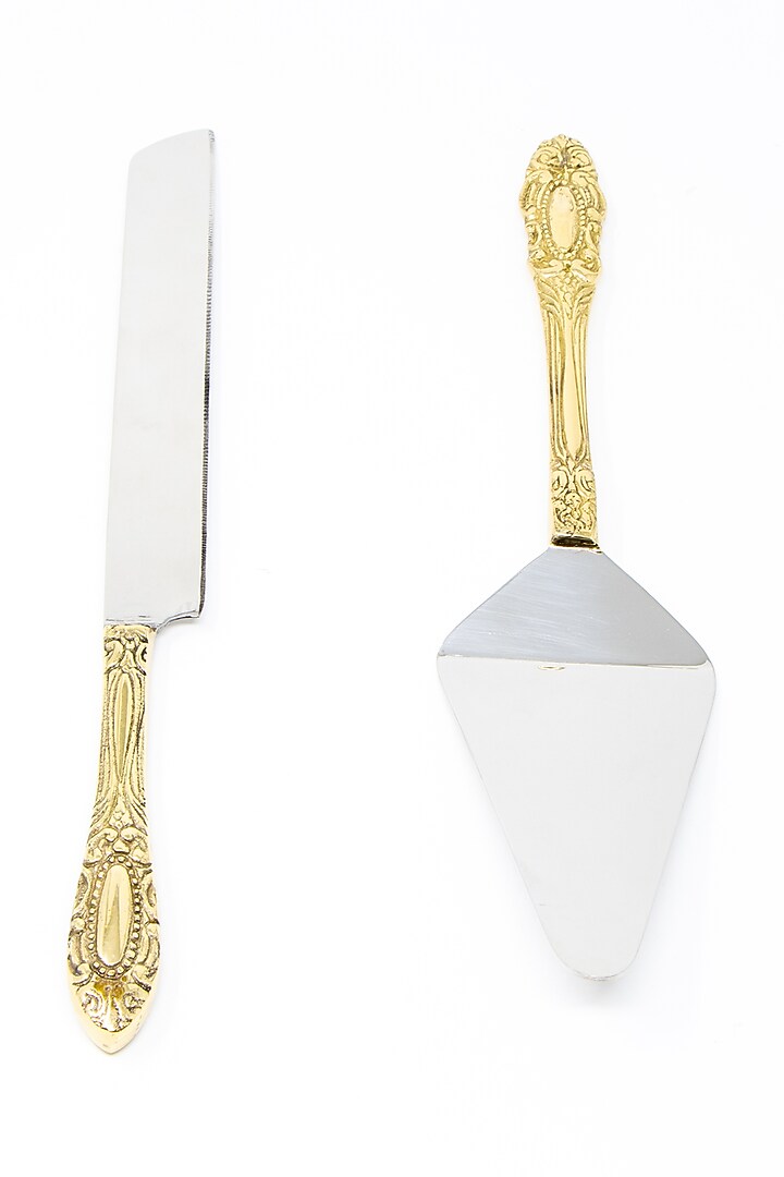 Dull Gold Brass Cake Server & Knife by Conscious Co at Pernia's Pop Up Shop