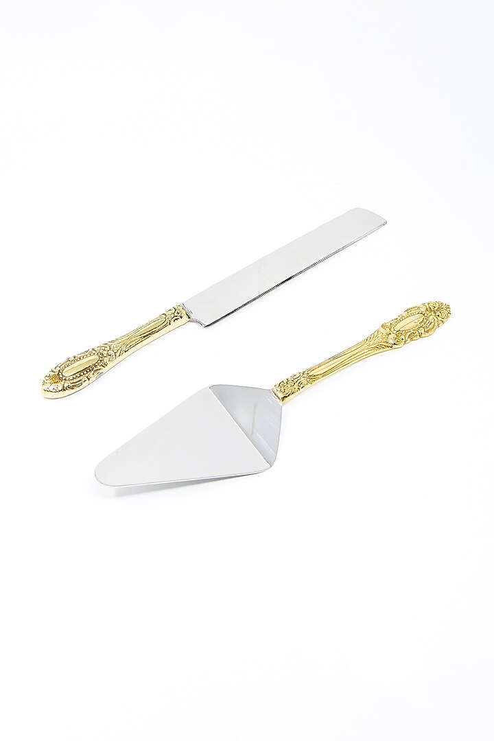 Dull Gold Brass Cake Server & Knife by Conscious Co at Pernia's Pop Up Shop