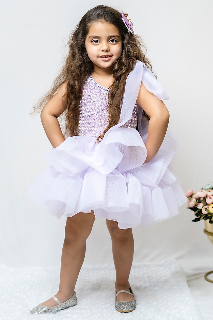 Lilac Embellished Dress For Girls by COCO