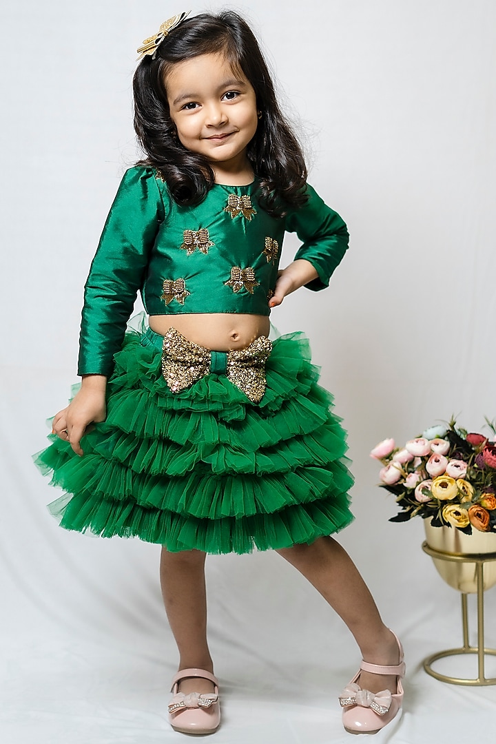 Bottle Green Tutu Skirt Set For Girls by COCO