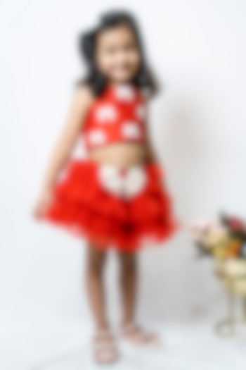 Red Tulle Skirt Set For Girls by COCO