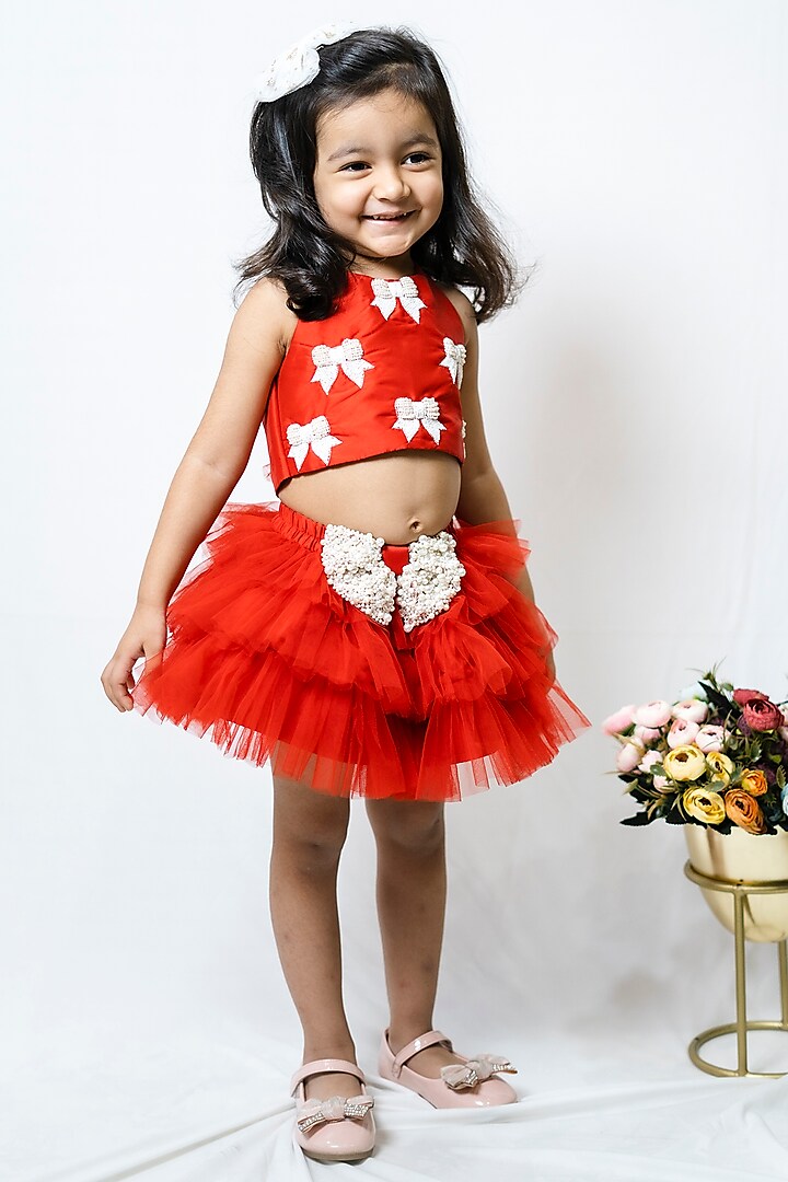 Red Tulle Skirt Set For Girls by COCO