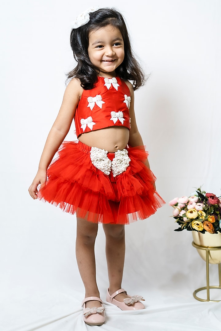Red Tulle Skirt Set For Girls by COCO at Pernia's Pop Up Shop