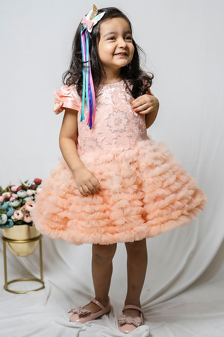 Peach Ombre Tulle Dress For Girls by COCO